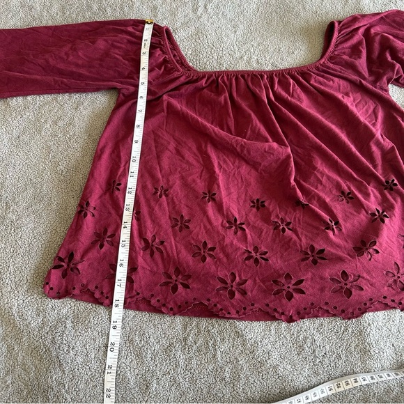 Charlotte Russe Red Burgundy Wine Embellished Long Bell Sleeve Cropped Blouse - Picture 4 of 7